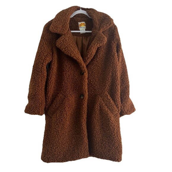 C&C California Brown Faux Fur Jacket Coat size Medium Teddy Bear Fabric - Picture 1 of 5